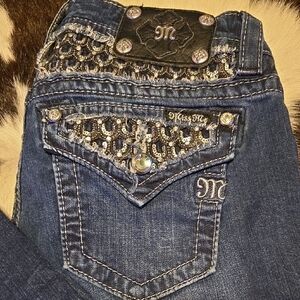 Miss Me Denim Jeans with Black Lace and Sequin Details